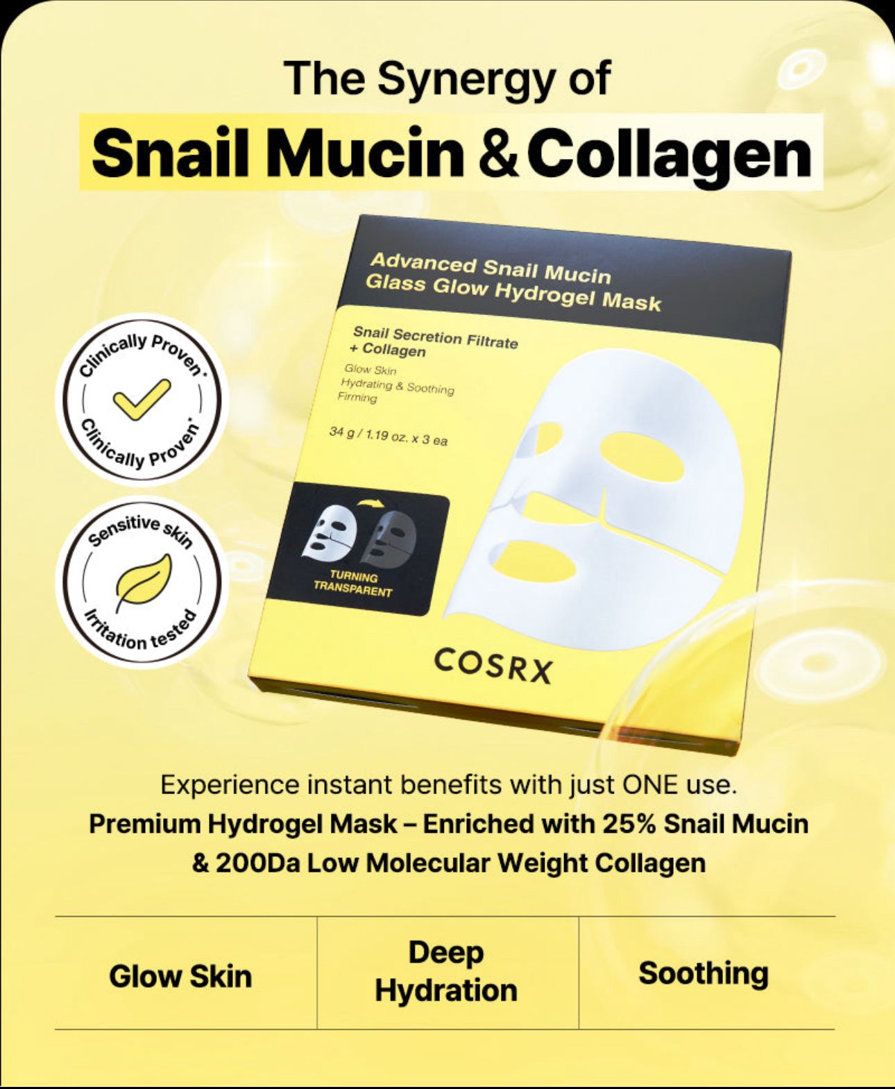 COSRX Advanced Snail Mucin Glass Glow Hydrogel Mask (3 sheets) - Image 2